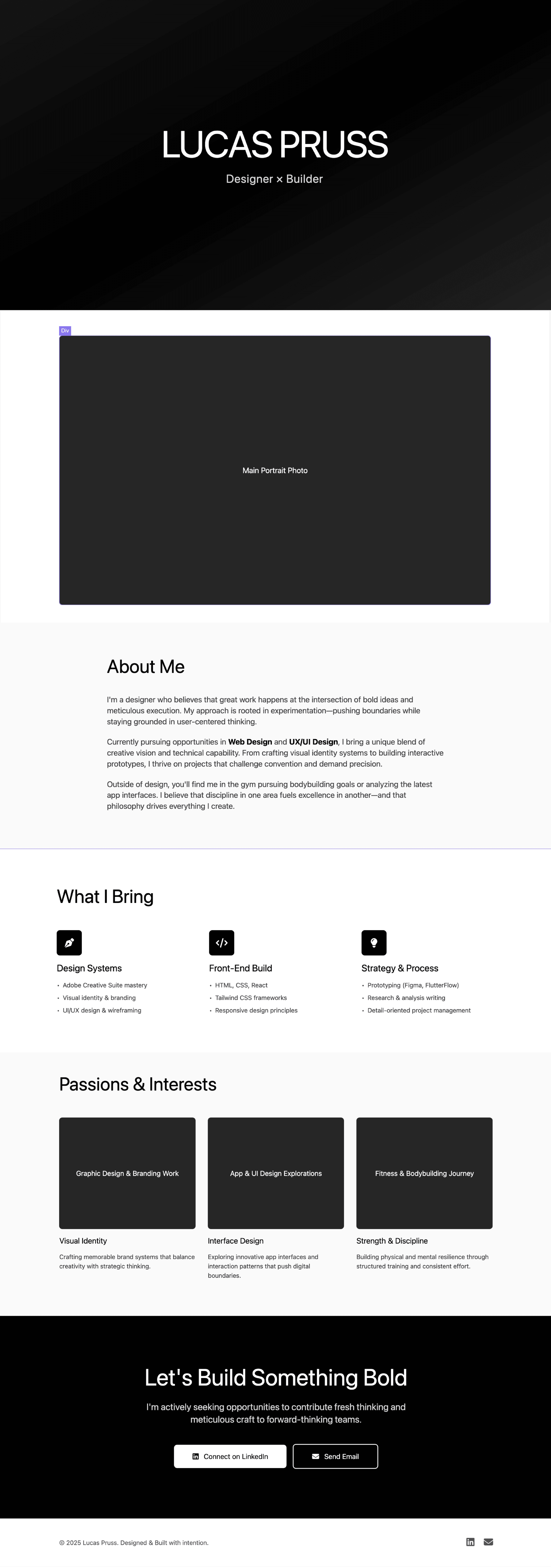 Lo-fi wireframe: full-page layout with section blocking and content hierarchy